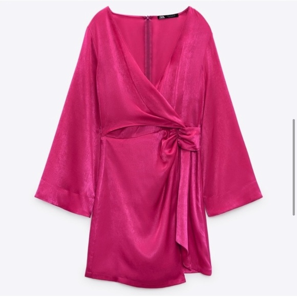 NWT ZARA pink satin effect faux wrap dress - Picture 7 of 11